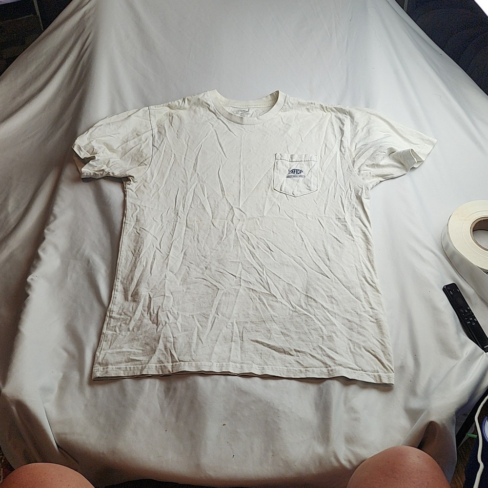 AFTCO American Fishing Tackle Co Pocket T-Shirt White Cotton Men's Size Large